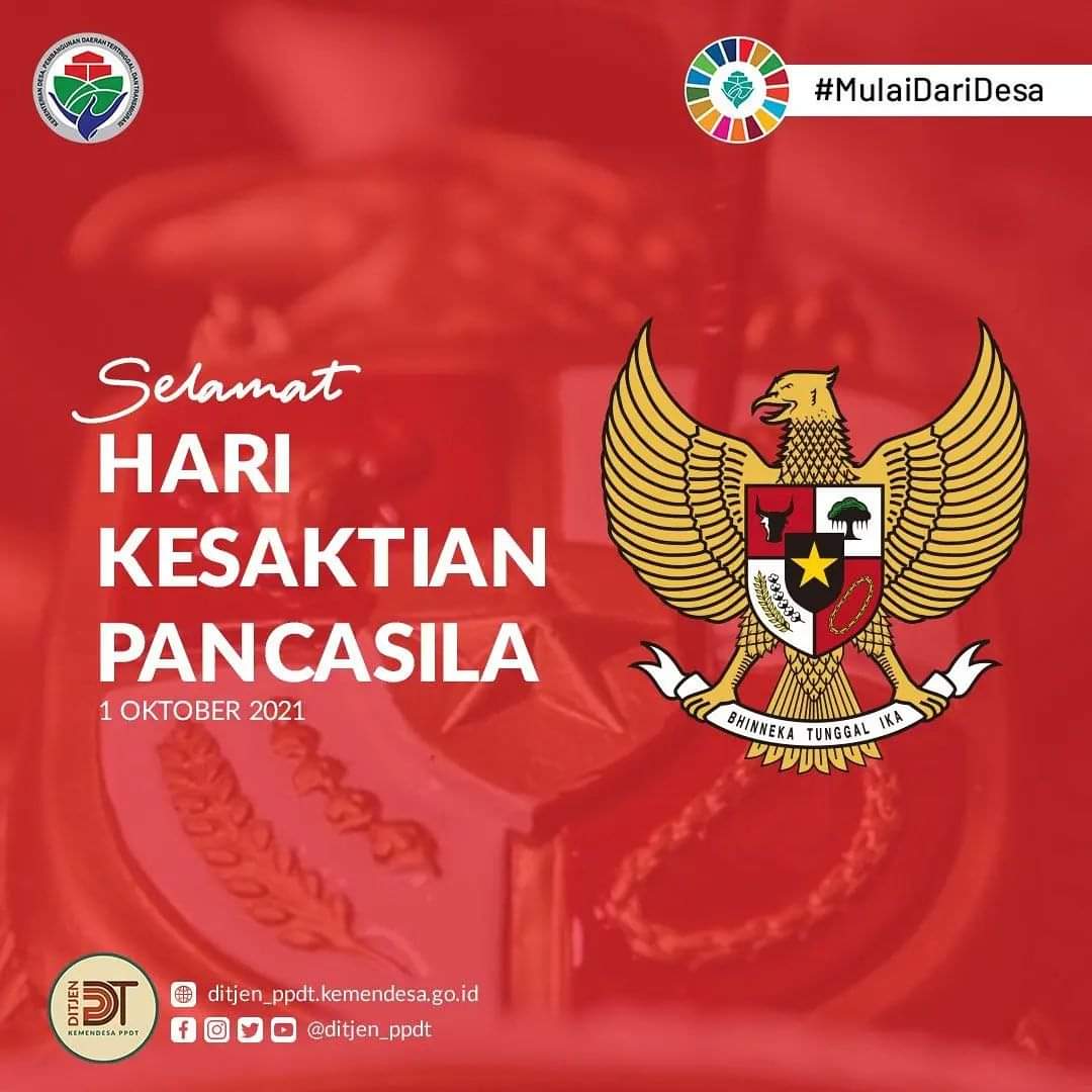 hd_poerba's tweet photo. Indonesia tangguh berlandaskan Pancasila. Salah satunya dengan cara mengimplementasikan nilai² Pancasila dalam kehidupan se-hari².

Selamat Hari Kesaktian Pancasila 1 Oktober 2021.

#HariKesaktianPancasila #DitjenPPDT #SDGsDesa #DesaMajuIndonesiaMaju #MulaiDariDesa #KemendesPDTT https://t.co/M6pGEXKQ86