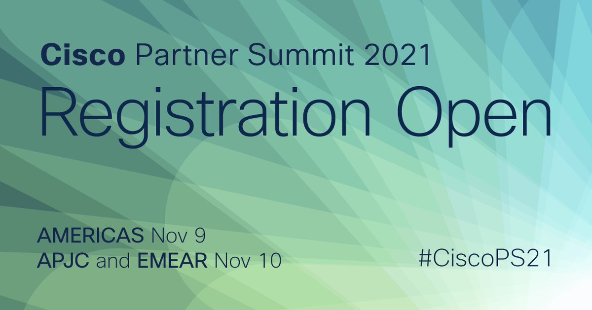 #CiscoPartners, you won't want to miss Partner Summit 2021!
APJC: Nov 10

Make sure you're registered!
#CiscoPS21
cs.co/6018J8c8E