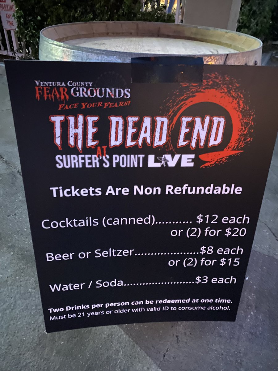 Park_Journey's tweet photo. Ironically enough, the first stop at Ventura County Fear Grounds is The Dead End. Drinks. Food. Photo ops and more. #FaceYourFears #FearGrounds #VenturaCountyFearGrounds https://t.co/g9b9sdAu8f