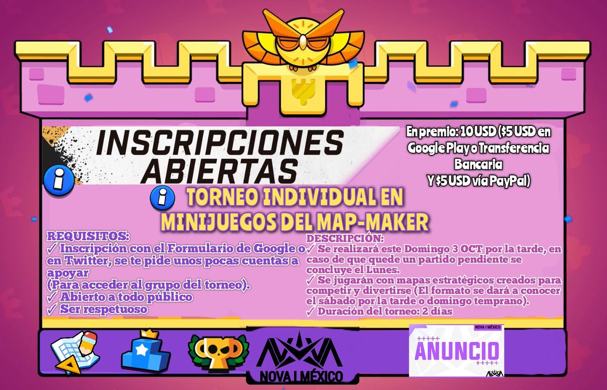 #BS | INSCRIPCIONES ABIERTAS

🏆 Torneo Individual Expréss
Requisitos:
✓Seguir a:
@NovaIMexicoAC 
@NvDanielRC7 
<a href="/Brandon33501926/">Brandon BS</a> 
✓🔄❤️RT &amp; Fav &amp; mencionar un amigo en los comentarios
📥Pruebas al DM para acceso