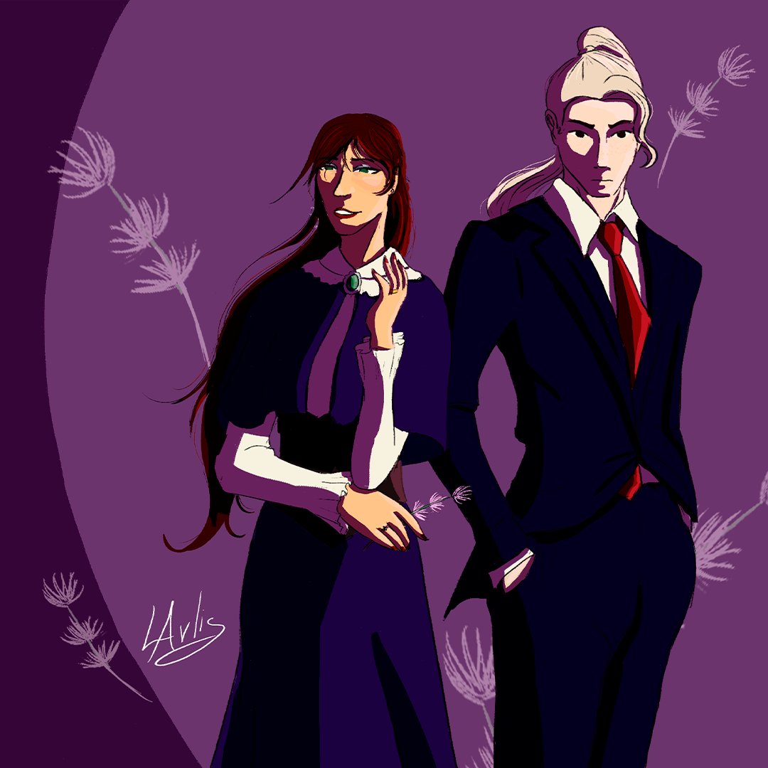 The gayest evil Lavender Couple you will find. Right, @lookinatstar ?

Arachne is my OC and Dig is theirs

#artwork #lavenderwedding