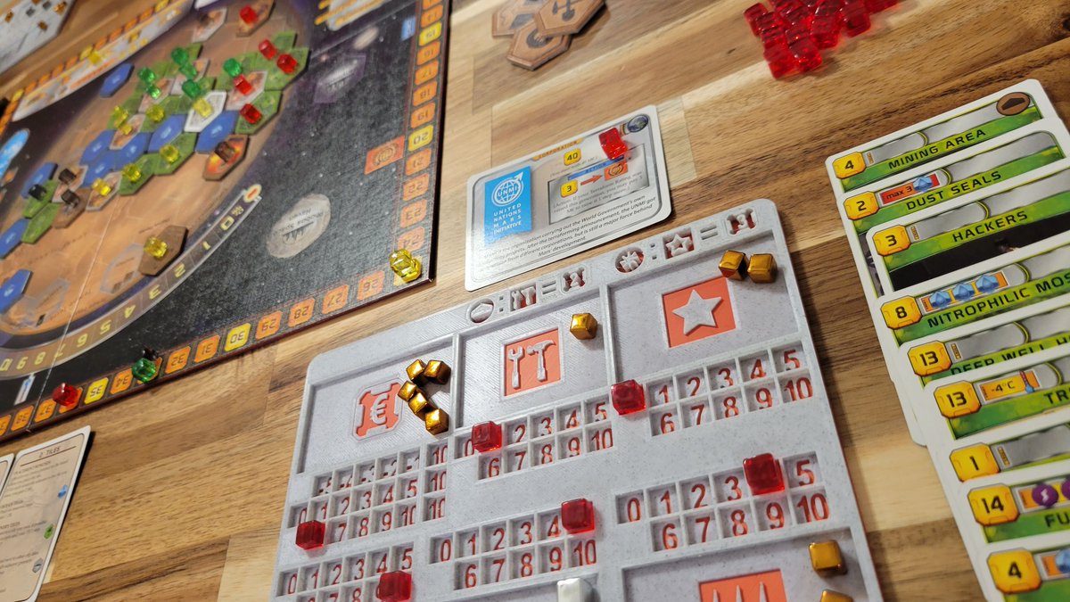 MeepleBits's tweet photo. It feels like a Friday, so game night it is. Terraforming Mars! With my custom printed player boards. 

#boardgames https://t.co/CFNAW4kFW8