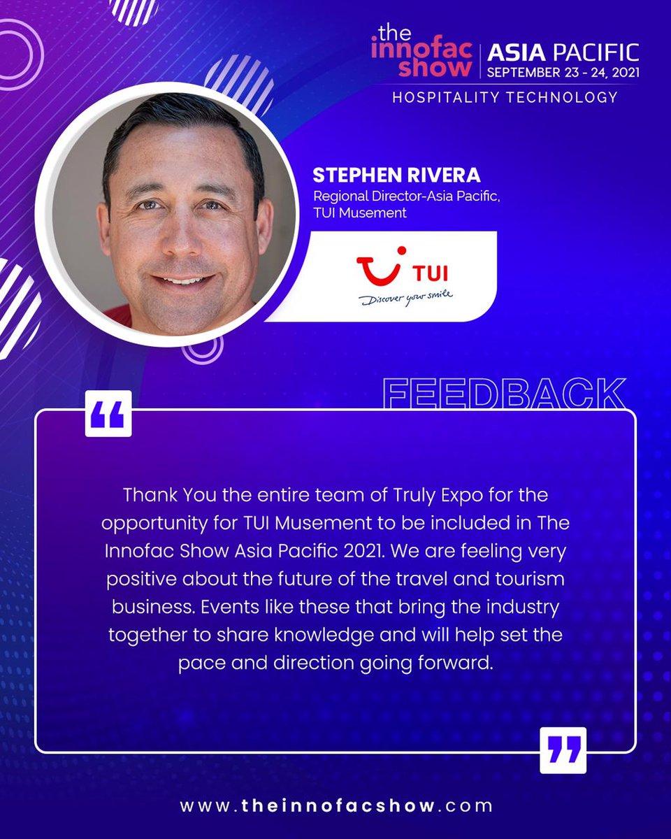 Thank You to Stephen Rivera For Such Kind Words! It Has Been A Great Experience and We Hope to See You Again!

Know More: theinnofacshow.com

Stay Tuned for the Session Videos!

#asiapacific #virtualevent #hospitality #hotel #meetings #business #industry #conference