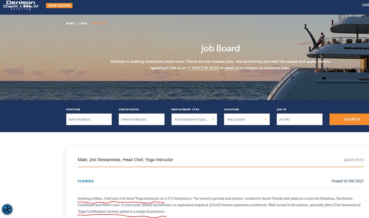 john_kaser's tweet photo. OK kids, isn't Brian a yoga instructor? This job post from Denison Yachts (linked to Joe Laundrie) dated 9/15/21 Did Daddy get him a job on a super yacht before Brian was charged? 🤔
@DogBountyHunter
@BabyLyssaC
#GabbyPetito #justiceforgabby 
#DirtyLaundrie #BrianLaundrie https://t.co/TDltQTkl1F