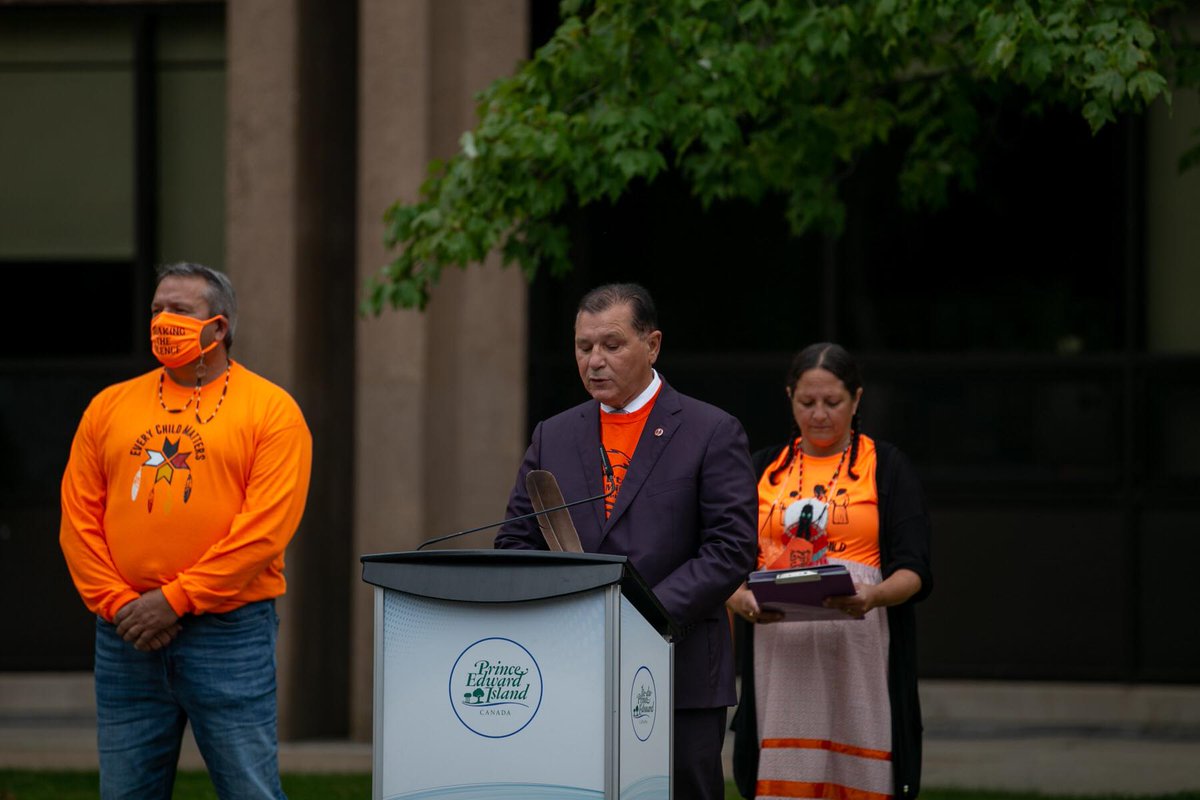 On the afternoon of the inaugural #NationalDayforTruthAndReconciliation, I took part in a flag raising ceremony followed by two minutes of silence in Charlottetown. Watch the full recording here: bit.ly/3kWMNIS. #OrangeShirtDay #EveryChildMatters.