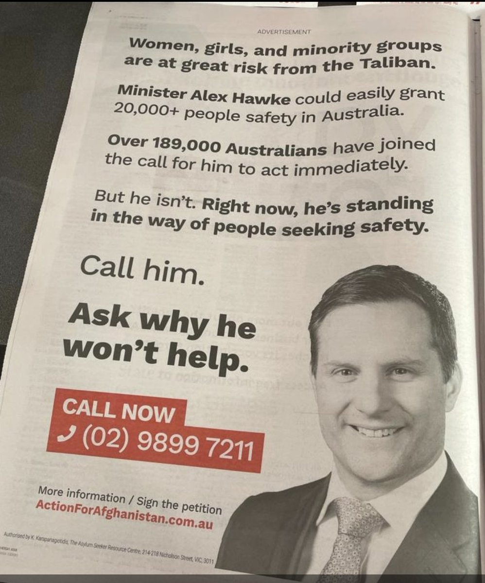 Women, girls &amp; minority groups are at great risk from the Taliban. Minister <a href="/AlexHawkeMP/">Alex Hawke MP</a> can grant at least 20,000 humanitarian visas &amp; bring some to safety in Australia.
Join us in calling on him to take #ActionforAfghanistan today!