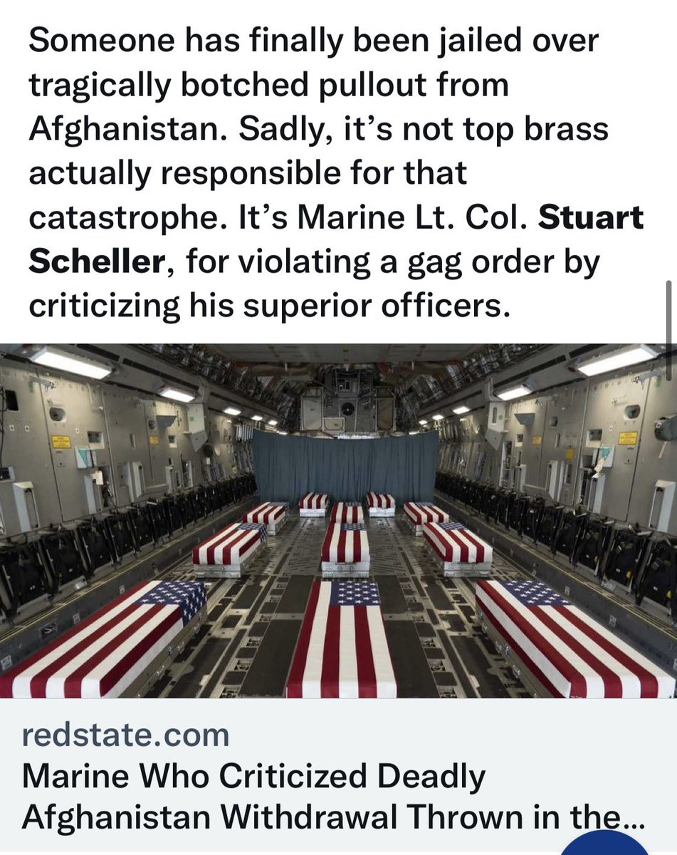 klo2566's tweet photo. FREE 17-yr vet Lt. Col Stu Scheller @MarineLTStu
This brave hero is the only one punished - Fired & put in the brig, just for asking for accountability for those who actually “led” the disastrous Afghan withdrawal, resulting in 13 troops killed & many injured
#FreeStuScheller https://t.co/o0cNDkh2qB