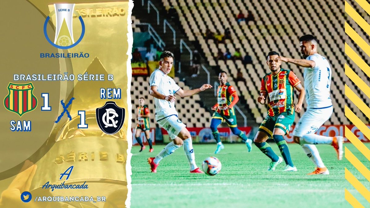 #SérieB 🏆 | ¡Igualdad en el Castelão! Sampaio Corrêa y Remo empataron 1x1, por la fecha 27 del campeonato. Léo Arthur (13') abrió el marcador para el Tricolor. Lucas Tocantins (88') lo empató para el Leão Azul. El cuadro paraense recibió la expulsión de Victor Andrade (64').