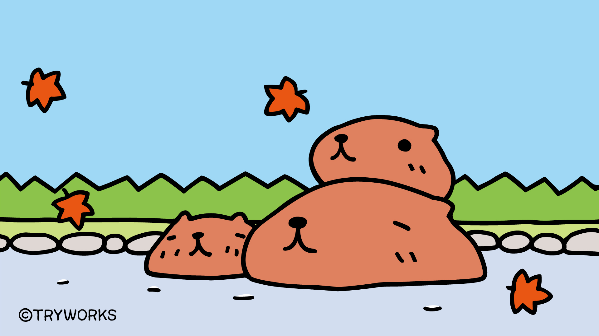 カピバラさん 公式 ウットリ ン 秋の温泉 紅葉 カピバラさん 仔カピ T Co Yyncxfql74 Twitter
