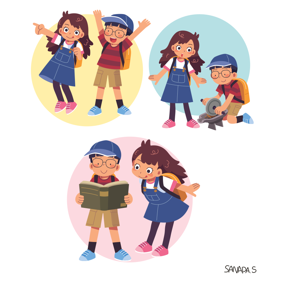 「#メガネの日 月刊エレクトーン表紙の子とか、あと学習モノにもめがねくんめがねちゃ」|サナダシン＠絵仕事中のイラスト