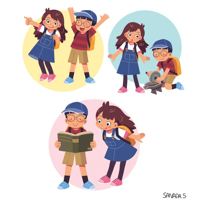 #メガネの日 月刊エレクトーン表紙の子とか、あと学習モノにもめがねくんめがねちゃんは外せないですね。あと意味もなくメガネ良く描きます 