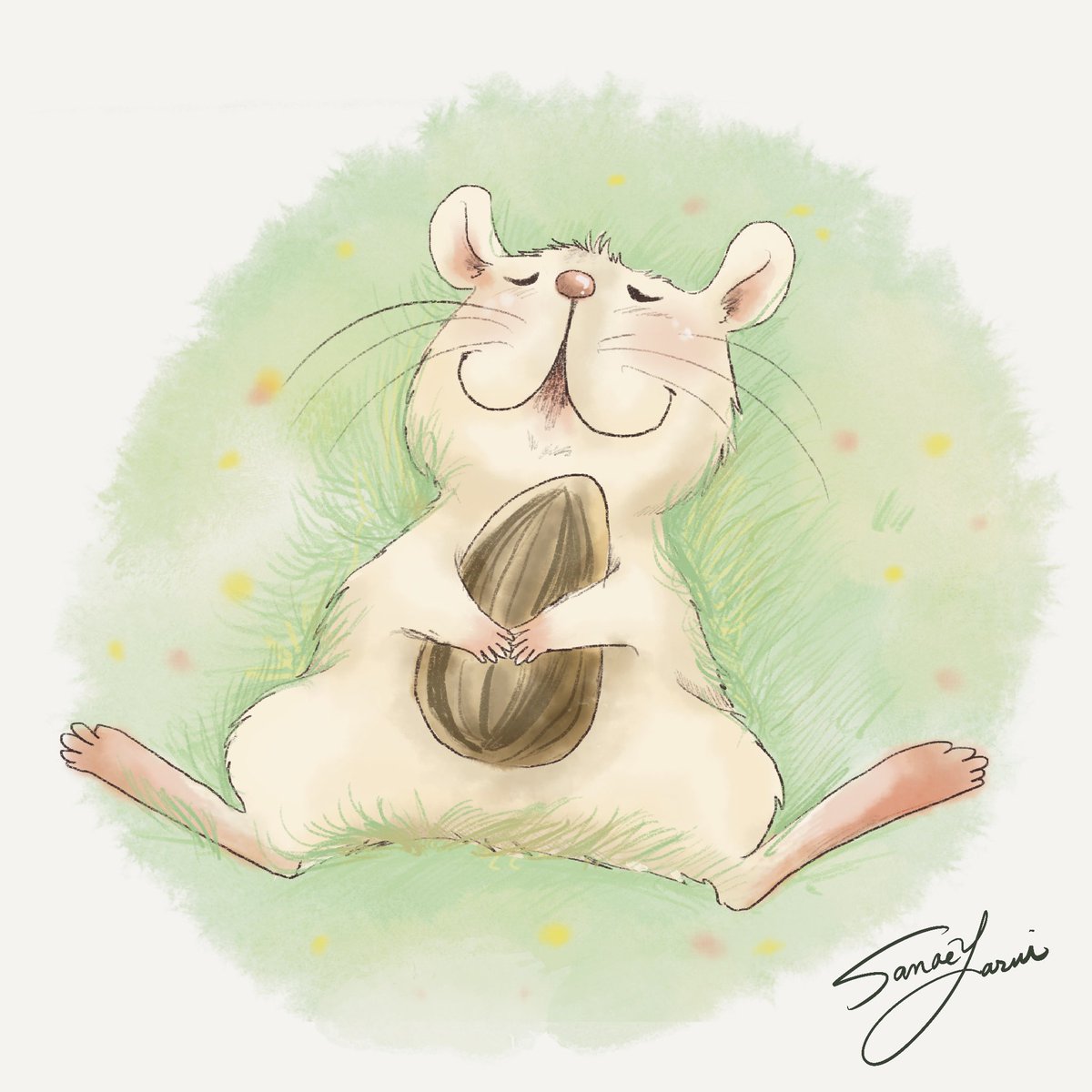 やすいさなえ たまにはゴロンって横になってみようかな 心が休まって新しい気づきや発見ができるかも やすいさなえ Kokoroイラストレーターやすいさなえ 心の休憩 ハムスター