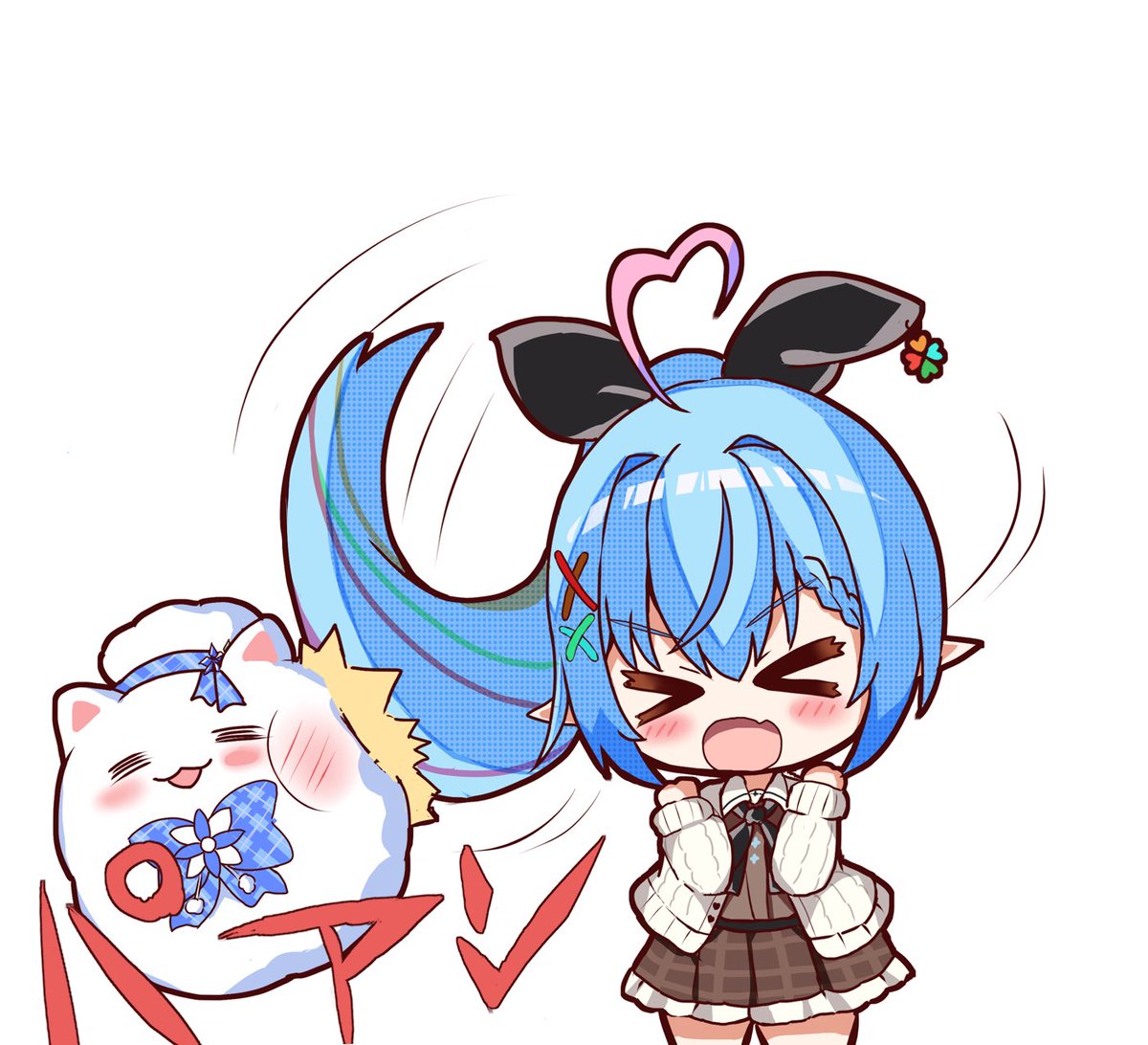 yukihana lamy 1girl blue hair pointy ears long hair > < chibi blush  illustration images