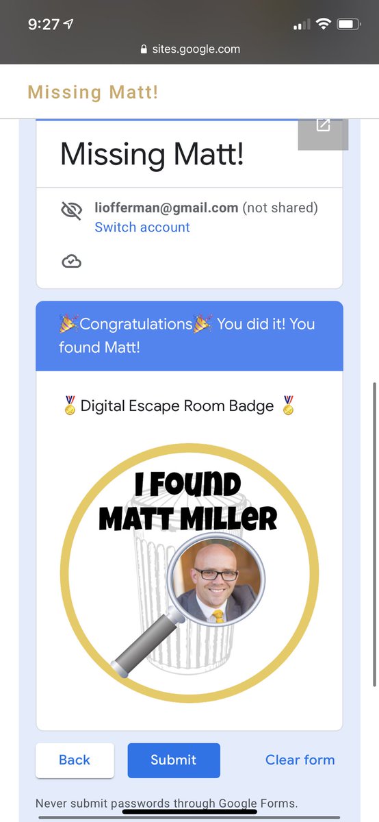 liofferm's tweet photo. I did it! I found MATT MILLER! #EDUC331 #pstpln #ditchbook https://t.co/S9TlP2MkaW
