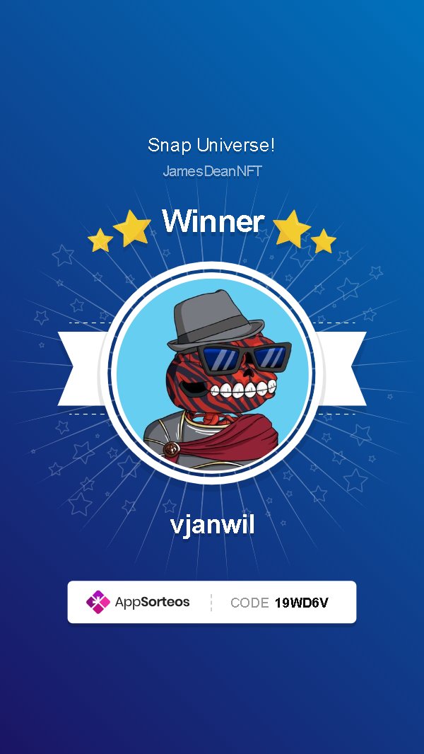 JamesDeanNFT's tweet photo. Congrats to @vjanwil! 🏆

You won the @snap_universe giveaway! 🎉

For more giveaways please follow @EvilJamesDean. https://t.co/SufSEGkYu2