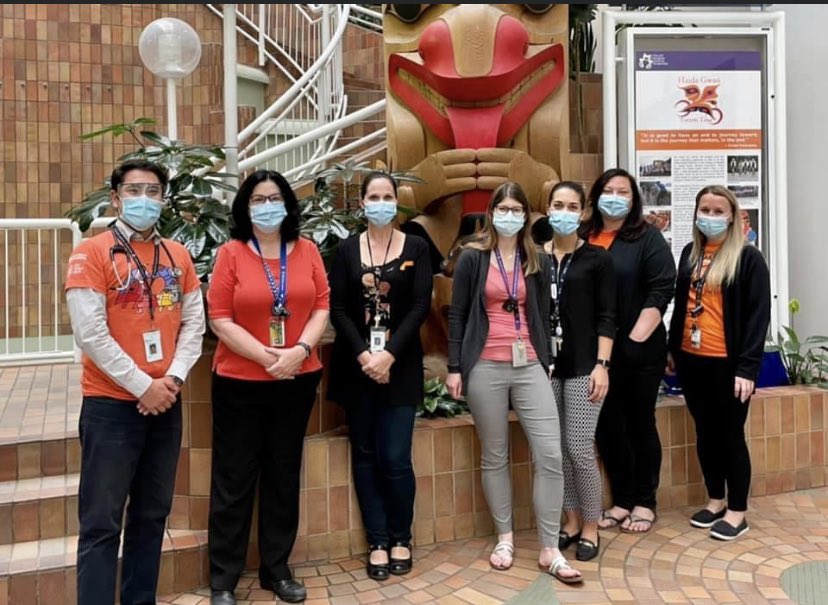 MLMcKinn's tweet photo. Our Pediatric Lung Transplant team standing together in orange because #EveryChildMatters #TruthAndReconciliation https://t.co/m6ttJwPFzi