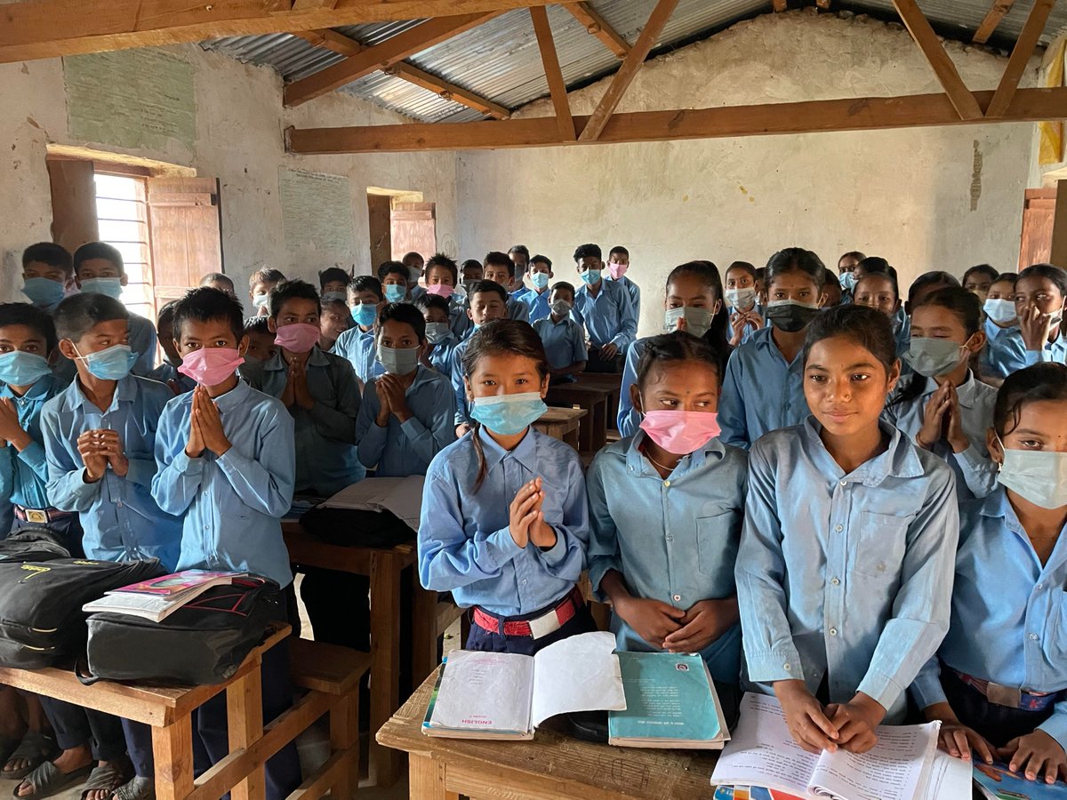 finlandinnepal's tweet photo. Another warm welcome for us at the Saukhola and Nera communities during our field trip at the Karnali province, in #Nepal.🇳🇵🇫🇮 @unicef_nepal #schoolvisit #washinschool #onehouseonetap #SDG6 🚰🚾 https://t.co/SX3Xubpt0C