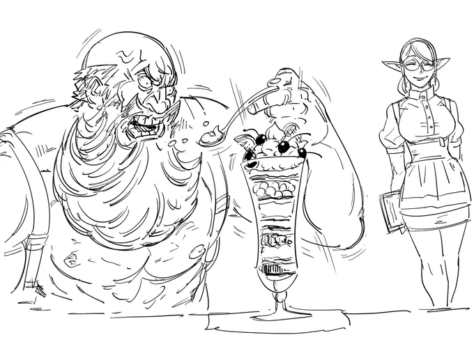 Request for a Dwarf eating a parfait.
FYI, the distinct Booba waitress outfit you see in anime is based of an actual chain called "Anna Miller's".

I miss Japan so much, bros.
I had a dream of going to eat Ramen last night, it's getting real bad. 