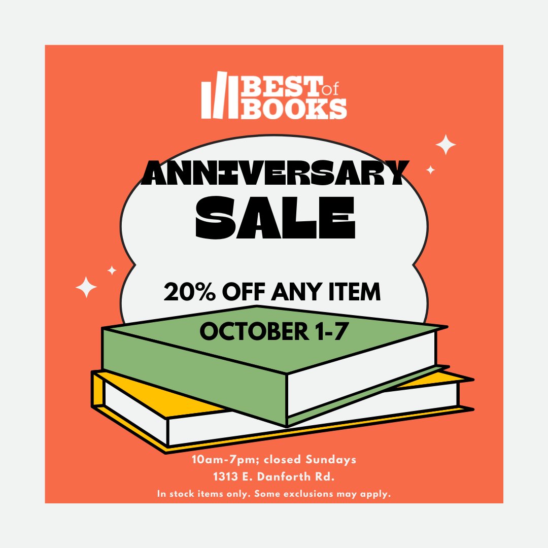 bestofbooksok's tweet photo. Happy Anniversary to BoB! The bookstore has been in business for 37 years in Edmond. Current owners, @JoeHight @NHight and Elena Hight have owned for 7 years! To celebrate our 37/7 years: You can get 20% off one item for the next 7 days🎊 https://t.co/kNBsT2JUhV