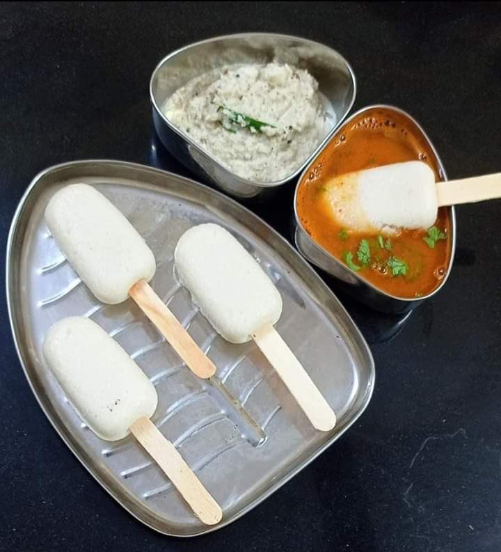 The famous South Indian dish, Idli and Sambar was given a creative twist by a restaurant in Bengaluru-- idli on an ice cream stick dipped in Sambar and Chutney.