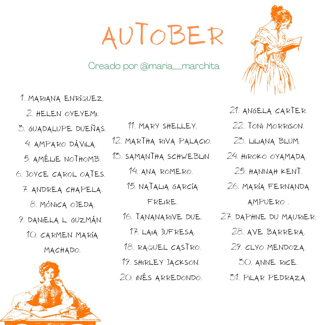 maria__marchita's tweet photo. A que sí junté 31 nombres de escritoras de terror, horror, suspenso, ficción, violencia y muerte para dibujar todo octubre. https://t.co/ayItfBTFVB