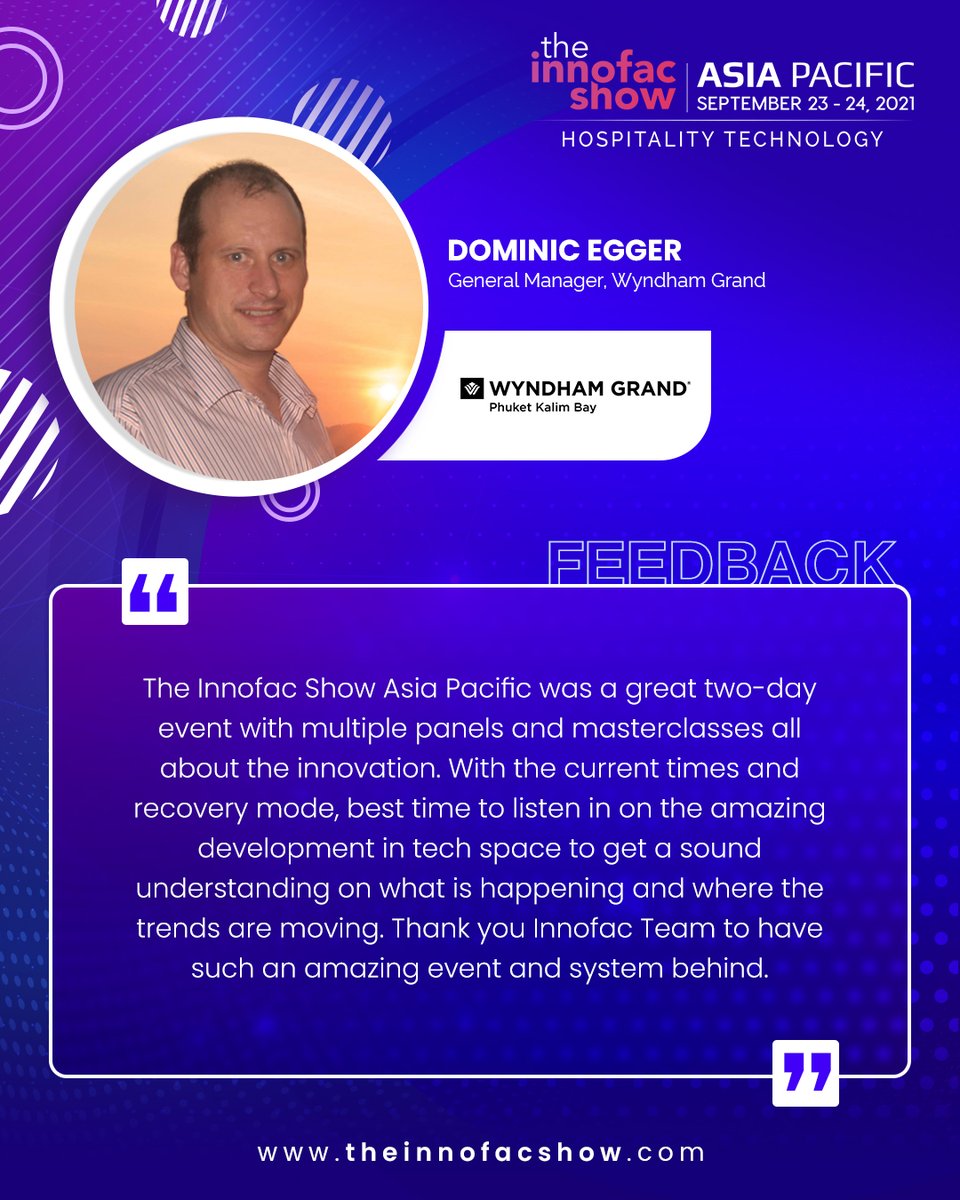 Dominic Egger, Thanks for Your Support and Kind Words of Appreciation! 

Your Presence, Knowledge, and Enthusiasm have been Such a Source of Inspiration for Us!

Know More: theinnofacshow.com

Stay Tuned for the #Session #Videos!

#asiapacific #virtualevent #hospitality