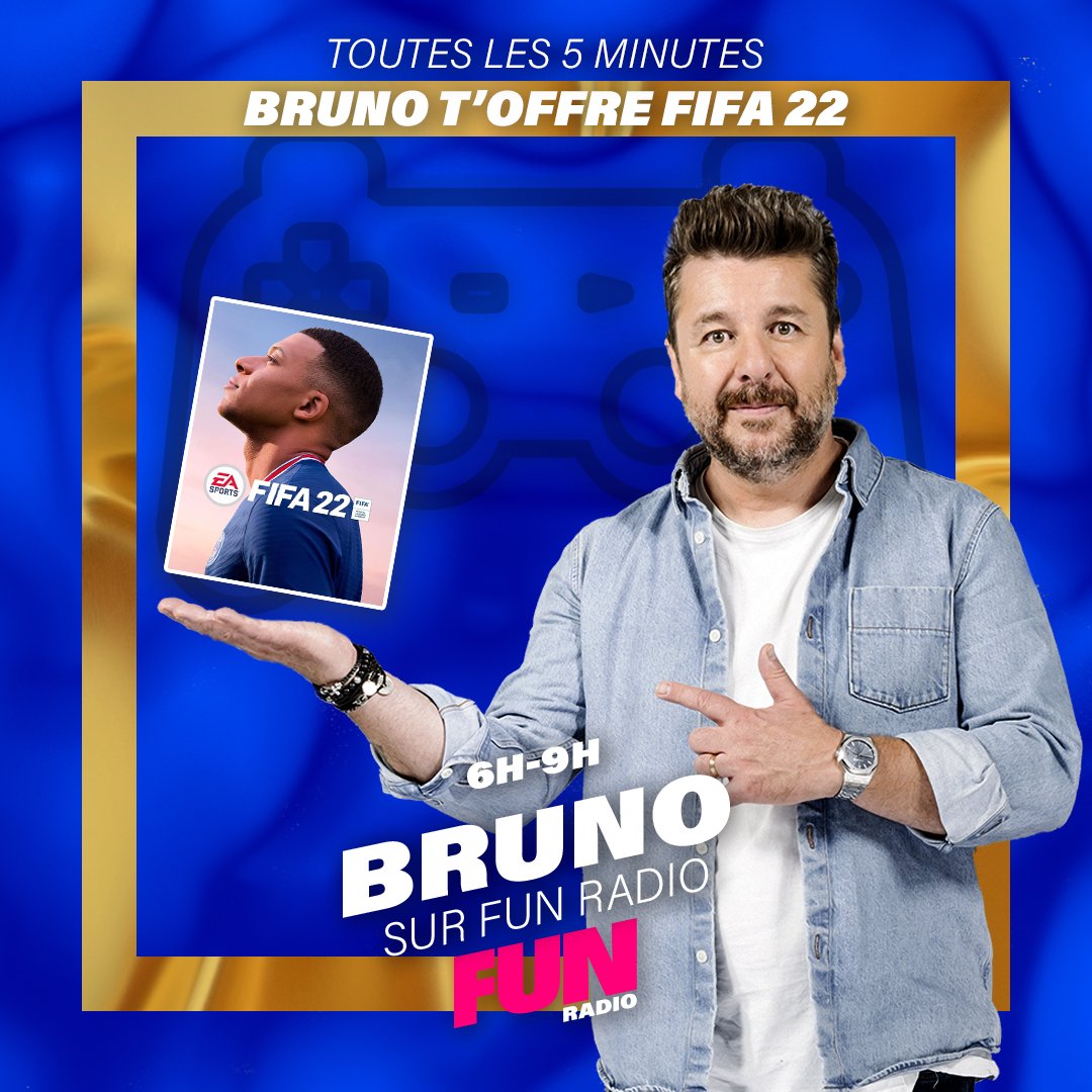 BRUNOFUNRADIO's tweet photo. 🚨🎮😍 Toutes les 5 minutes, Bruno t’offre #FIFA22 ! 🍀 Pour tenter ta chance :

🔁 RT ce post avec le #BrunoOffreMoiFIFA22 ! 

LET’S GO ! 
#BrunoFunRadio #FunRadio #Radio #JeuVideo #Concours https://t.co/0YWl569U5E