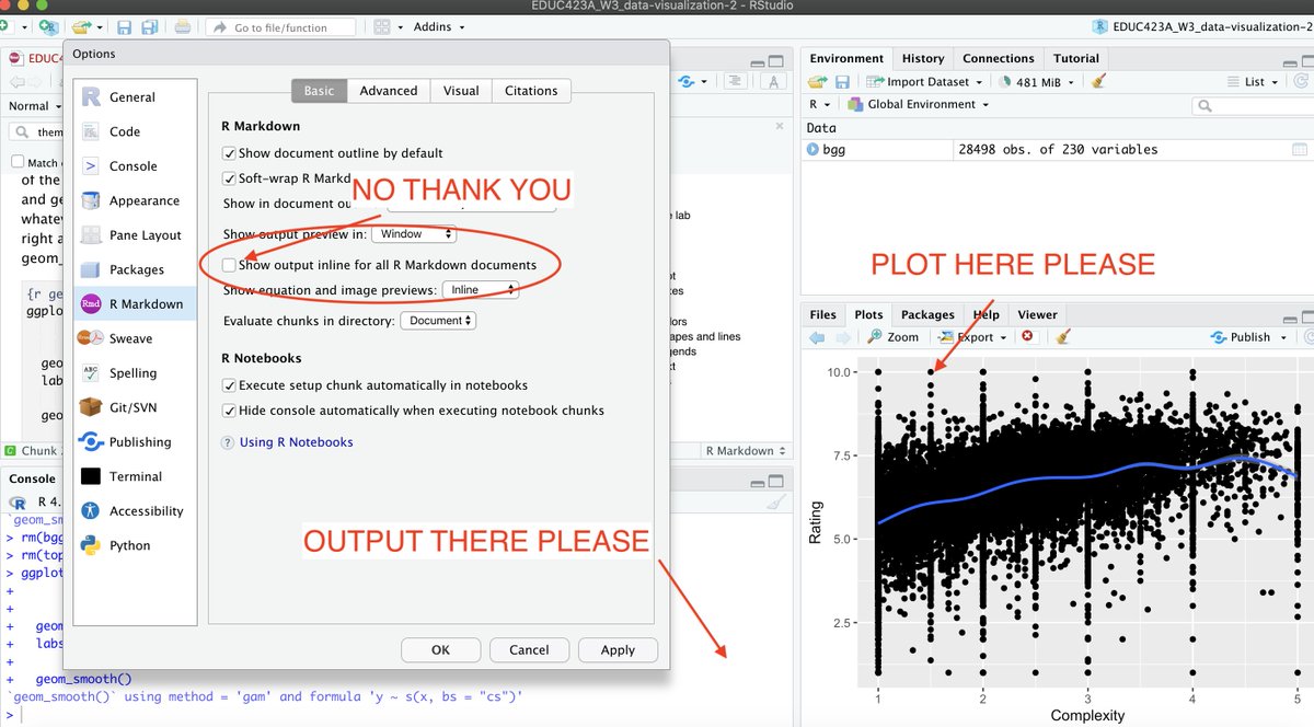 sanne_m_smith's tweet photo. I never liked how R Markdown places plots and results in line by default and so this is one of my favorite RStudio setups I share with students https://t.co/RpcW2DKZJz