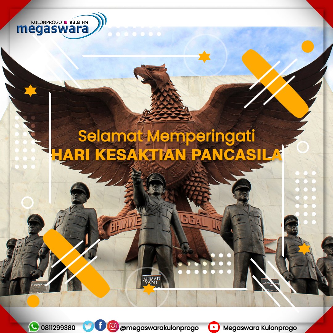 Selamat Memperingati Hari Kesaktian Pancasila, 01 Oktober 2021. Indonesia Tangguh Berlandaskan Pancasila!
.
.
#megaswarakulonprogo #radionyakulonprogo #harikesaktianpancasila