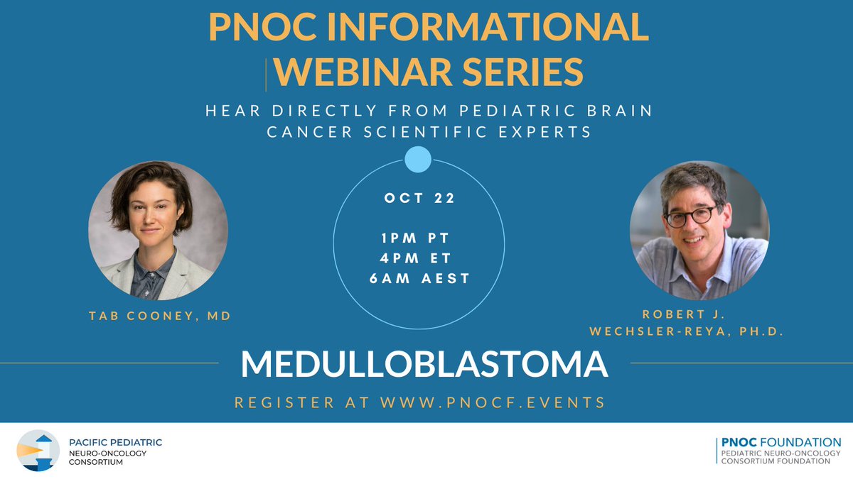 PNOC Foundation (@pnocfoundation) on Twitter photo Join us 10/22 to hear from <a href="/CooneyTab/">Tab Cooney, MD</a> and <a href="/RobertReya/">Robert Wechsler-Reya</a> about the current state of research & clinical trials for #Medulloblastoma. A rare opportunity to ask questions directly to the world’s leading Medulloblastoma experts. Register:pnocf.events Join us 10/22 to hear from <a href="/CooneyTab/">Tab Cooney, MD</a> and <a href="/RobertReya/">Robert Wechsler-Reya</a> about the current state of research & clinical trials for #Medulloblastoma. A rare opportunity to ask questions directly to the world’s leading Medulloblastoma experts. Register:pnocf.events