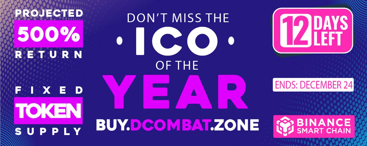 dCombat2's tweet photo. 🥳 Thank you to all new dCombat hodlers, welcome to the family! 12 days until the ICO ends, so get in now if you haven't: https://t.co/NNKS4Rmrys

#ico #crypto #investing #hodling #yolo #investing #money #cryptocurrency #dcombat2 #dcombat https://t.co/fAoCu7DhFU