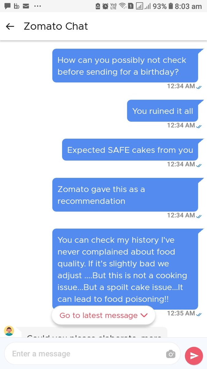 Doveranalyst's tweet photo. @deepigoyal @grvgpta After so many years as customer infuriating #Zomatochat:

Take rotten spoilt cake served

"an an exception"
to not repeat in future
As if I'll ruin my birthday again!
@zomatocare @ZomatoProHelp
#ZomatoPro

@jagograhakjago No resolution yet
Blatantly looting!

Trust Betrayed https://t.co/rIbLMrSmoK