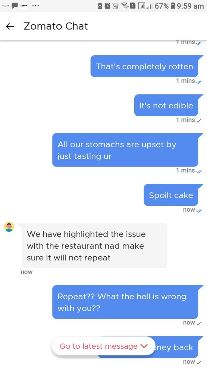 Doveranalyst's tweet photo. @deepigoyal @grvgpta After so many years as customer infuriating #Zomatochat:

Take rotten spoilt cake served

"an an exception"
to not repeat in future
As if I'll ruin my birthday again!
@zomatocare @ZomatoProHelp
#ZomatoPro

@jagograhakjago No resolution yet
Blatantly looting!

Trust Betrayed https://t.co/rIbLMrSmoK