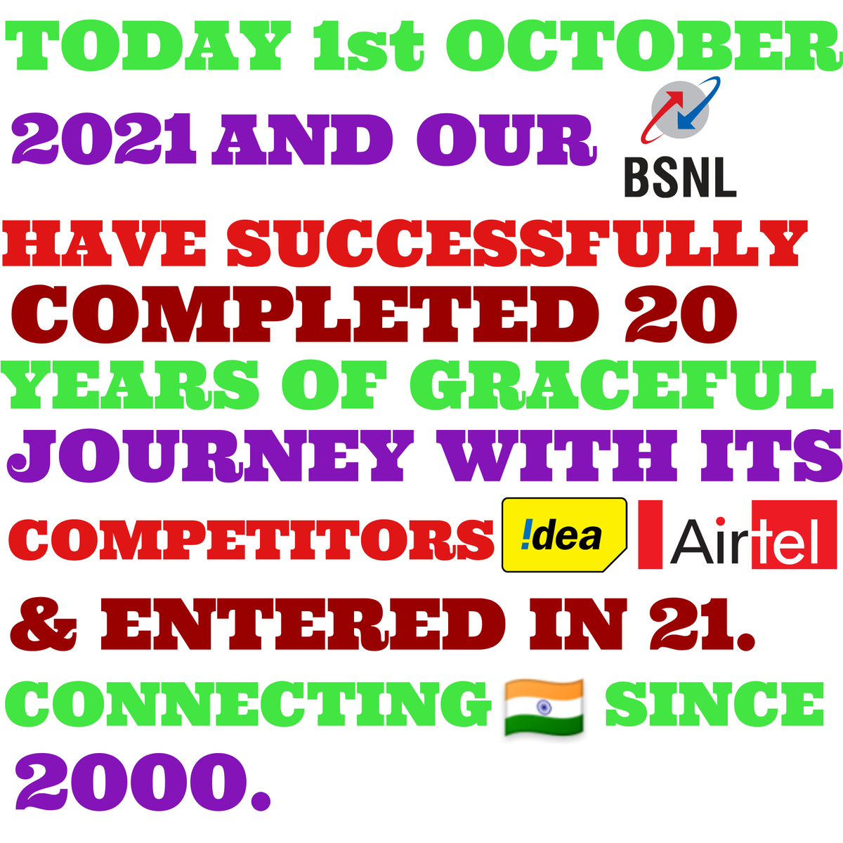 TG_TriGany's tweet photo. @BSNLwarriors123 Happy 21st Birthday @BSNLCorporate . 🎂
#Bsnlfoundationday #BSNLLegacy
#CellOne #Dataone #Bfone #Bsnlftth 💜 https://t.co/cHY5NiDqJU