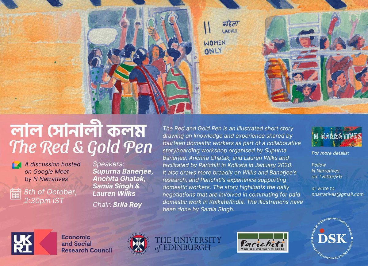 n_narratives's tweet photo. 📢 This is happening next Friday! 
8 October | 2:30pm IST 

Delighted to have @ProfSrilaRoy @wilksls @Supurna2 @samiasingh_art and Anchita Ghatak with us for the talk. 

Will share the link soon. https://t.co/vAlJ2PCACO