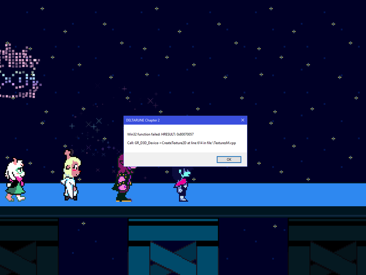 JJokerDude's tweet photo. this crash still happens in 1.07 #deltarunebug 

also i was wrong! the fireworks have nothing to do with the crash, it occurs when i reach this point in the room, no matter how long i wait. https://t.co/LQhpHPsCbl