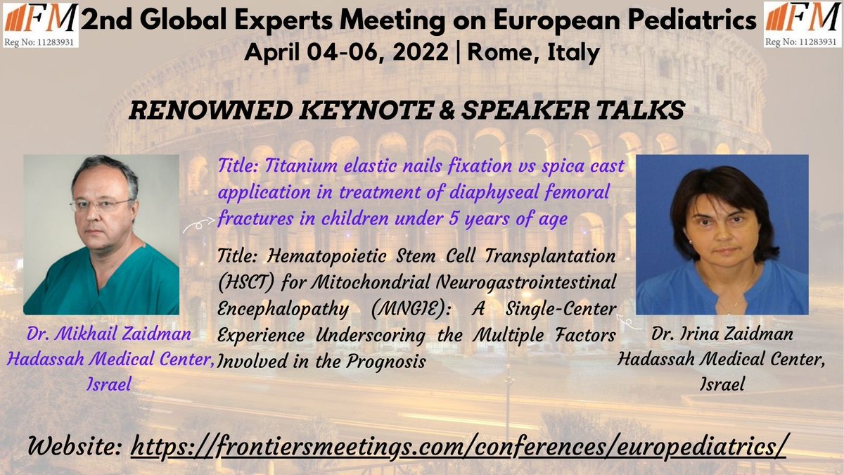 pediatrics_e's tweet photo. #Glad to hear Dr. Mikhail Zaidman (Keynote) and Dr. Irina Zaidman (speaker) talks at Euro #Pediatrics 2022! Do not miss her presentation this April 04-06, 2022 in Rome, Italy. #Join our global #exhibitionprogram. More details PS: https://t.co/6F4uYpPJJN
#pediatricsexpo #MegaEvent https://t.co/NL4ASsOszb