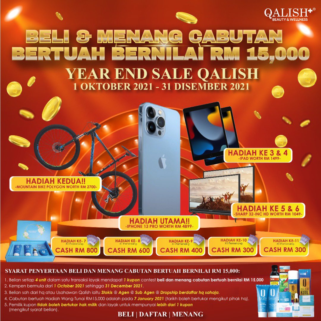 ProfixMalaysia's tweet photo. BELI DAN MENANG ‼️🎁 HADIAH BERNILAI RM 15,000 MENANTI!🔥🎉

Year End Sales Qalish sudah bermula &amp; hadiah-hadiah bernilai RM 15,000 sedia untuk dimiliki! 🎁😍

Jadi 11 pemenang hadiah-hadiah bernilai RM 15,000 dgn menjadi pembeli bertuah skincare Qalish! 

https://t.co/bd1fvYw8jl https://t.co/yM2iteoPSC
