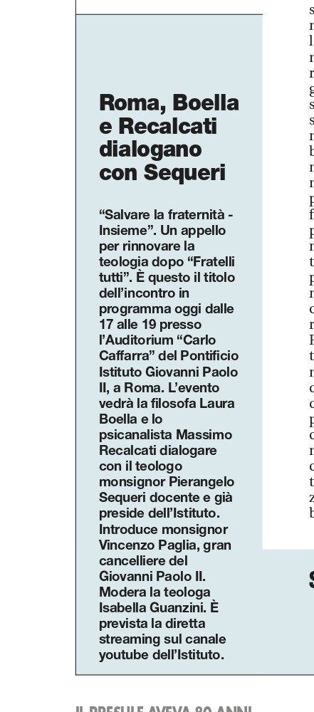 PontAcadLife's tweet photo. #SalvareLaFraternitàInsieme Oggi a Roma Laura #Boella e Massimo #Recalcati dialogano con #Sequeri @PontIstGP2 e @monspaglia. Modera Isabella #Guanzini. @Avvenire_Nei @manutulli @agensir @Einaudieditore Vieni o segui on line: https://t.co/dq4IOGzagX https://t.co/0VPgUOLMIz