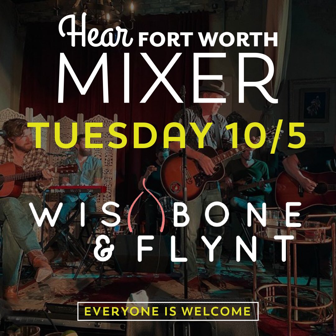 Hear Fort Worth (@hearfortworth) on Twitter photo SAVE THE DATE
The <a href="/HearFortWorth/">Hear Fort Worth</a> Mixer will be at <a href="/Wishbone_Flynt/">WishboneandFlynt</a> Tuesday, October 5th at 6pm
Meet Other Music-Minded People in Your City!
Music by <a href="/Redwinemusic/">Rob Redwine</a> & #HannahOwens
Everyone is Welcome
#HearFortWorth SAVE THE DATE
The <a href="/HearFortWorth/">Hear Fort Worth</a> Mixer will be at <a href="/Wishbone_Flynt/">WishboneandFlynt</a> Tuesday, October 5th at 6pm
Meet Other Music-Minded People in Your City!
Music by <a href="/Redwinemusic/">Rob Redwine</a> & #HannahOwens
Everyone is Welcome
#HearFortWorth