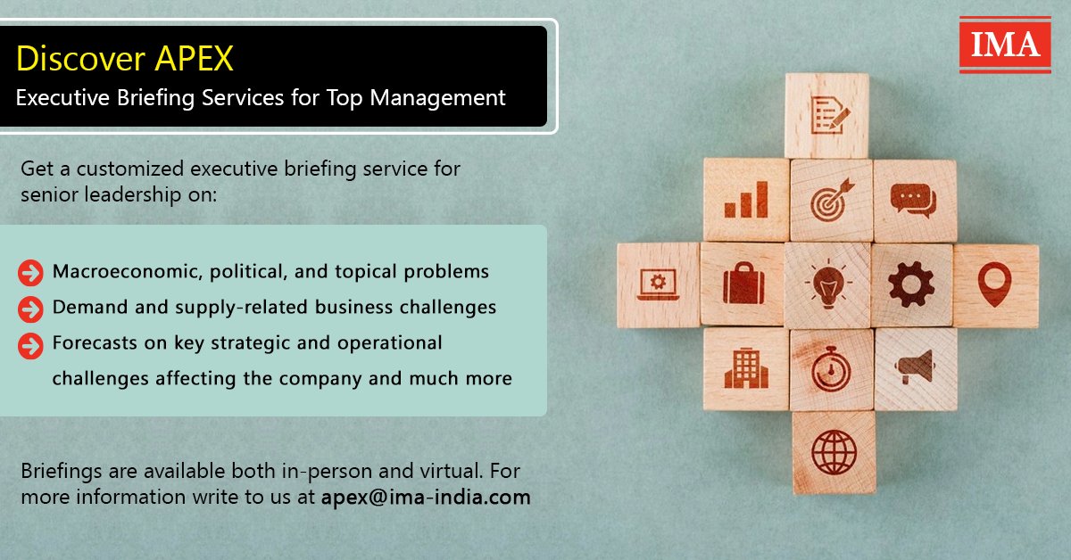 imainsight's tweet photo. We are happy to launch Apex Services, where companies can now get personalised briefings based on their requirements and backed by credible and realistic assessments. For more information, write to apex@ima-india.com.
#Leaders #Leadership #IMAEdge #IMAIndia https://t.co/6YqugqAcxY