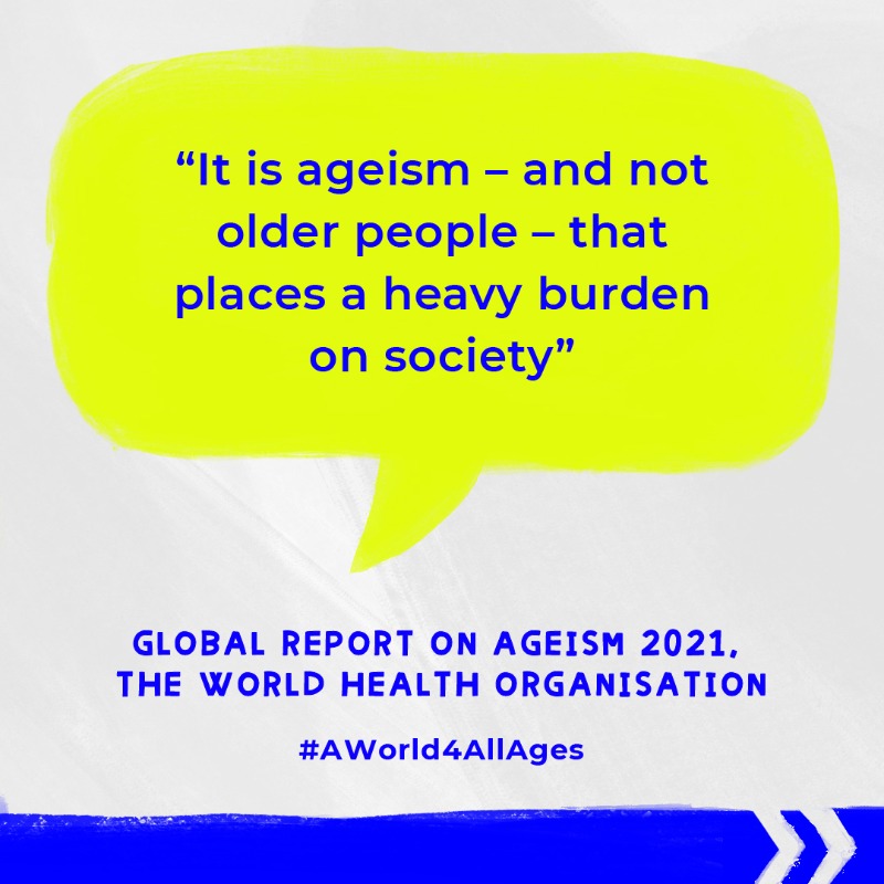 WHO's tweet photo. Today is International Day of Older Persons.

DYK❓: 1 in 2 people are ageist towards older people.

Ageism is preventing older people from having a healthy and engaged life. Together, we must change this and create #AWorld4AllAges.

👉 https://t.co/citXXbrRLE