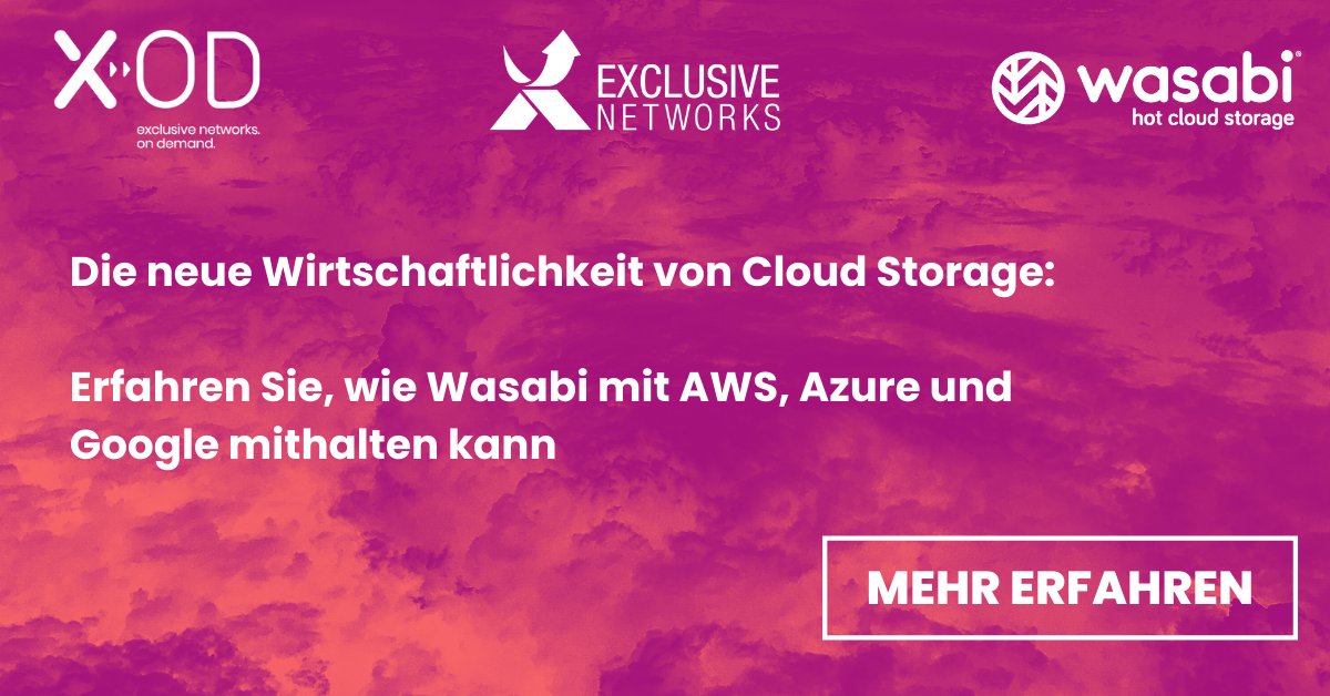 Die neue Wirtschaftlichkeit von Cloud Storage.

Erfahren Sie, wie <a href="/wasabi_cloud/">Wasabi Technologies</a> mit AWS, Azure und Google mithalten kann: exclusive-networks.com/de/wp-content/…

#CloudStorage #Wasabi #WeAreExclusive