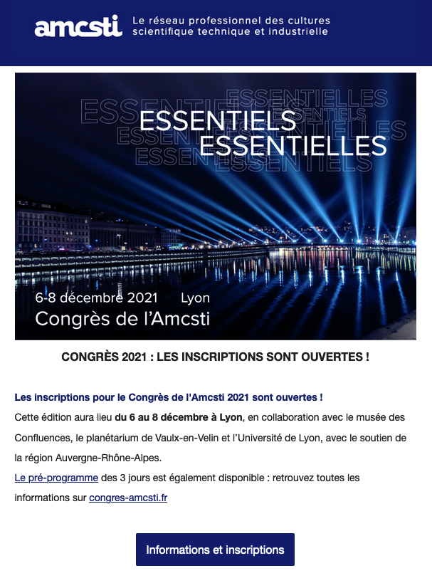 Amcsti's tweet photo. [Newsletter]
✍️ Congrès #Amcsti2021 : les inscriptions sont ouvertes !
🧠 Atelier médiation et critique #AMCritique
🗞️ Actus
📘 #BulletinAmcsti
🔎 #AnnonceCSTI

Toutes les actus du réseau #CSTI sont dans notre newsletter d'octobre 👉 https://t.co/oKYJh5gF2I https://t.co/eapGJzAW2w