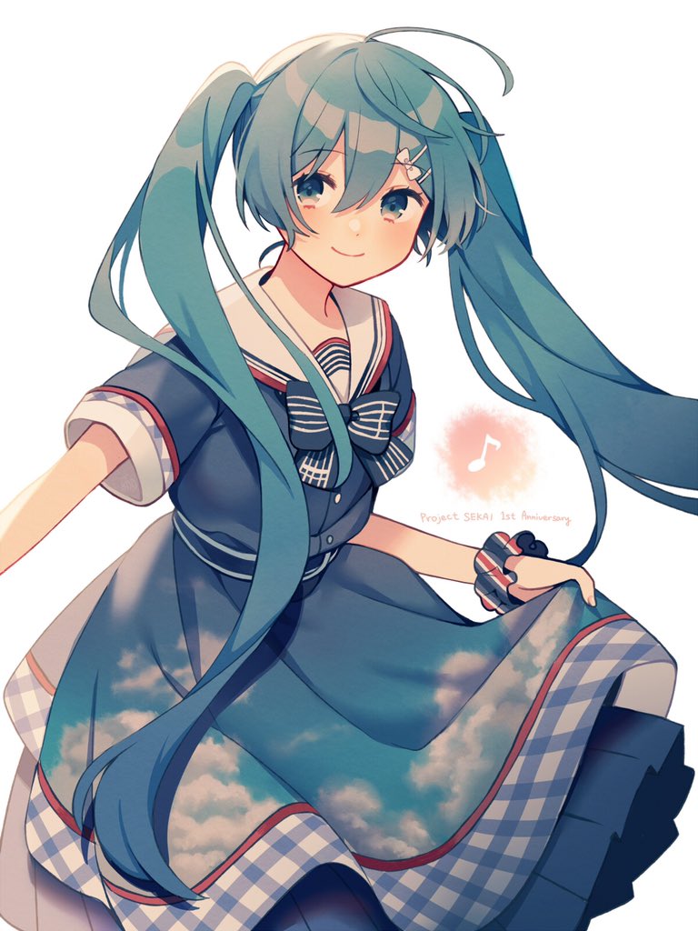 初音ミク 「空色ワンピースが可愛い
#prsk_FA 」|甘木花のイラスト