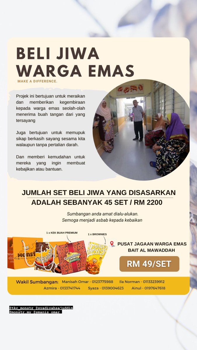 Manissomar's tweet photo. Tuan, puan, hari ini saya nak mengajak dengan rezeki yang kita ada, dengan kemampuan yang kita ada untuk sama-sama menyumbang dalam *"MISI BELI JIWA"* warga emas di Pusat Jagaan Warga Emas Bait Al Mawaddah ini. https://t.co/JsiH4RVrr0