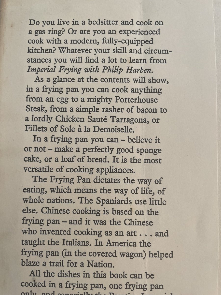 This genius book just arrived from my very kind friend @elkadavies. Written in 1960 by Philip Harben, the first TV chef (and Isokon resident), it tells you how to cook ANYTHING from “a simple rasher of bacon to a good sponge cake or loaf of bread” in a frying pan! Thank you Lisa.