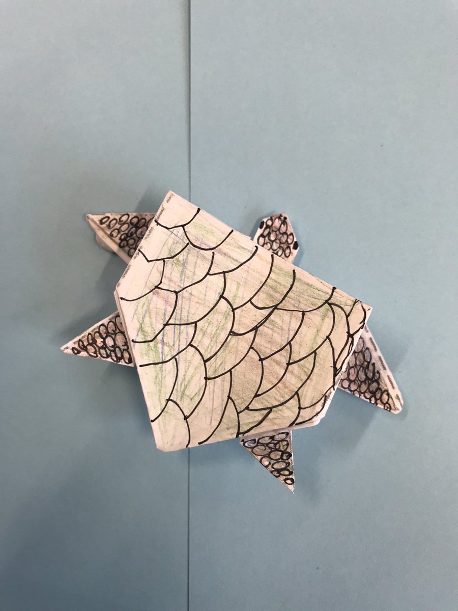Following the live lesson on #curiousaboutourplanet P7b made origami turtles and used our @EmotionWorksCIC cogs to explore how water pollution made us feel. Check out our cog fish! @gsc1 #highlandcop @LfsHighland