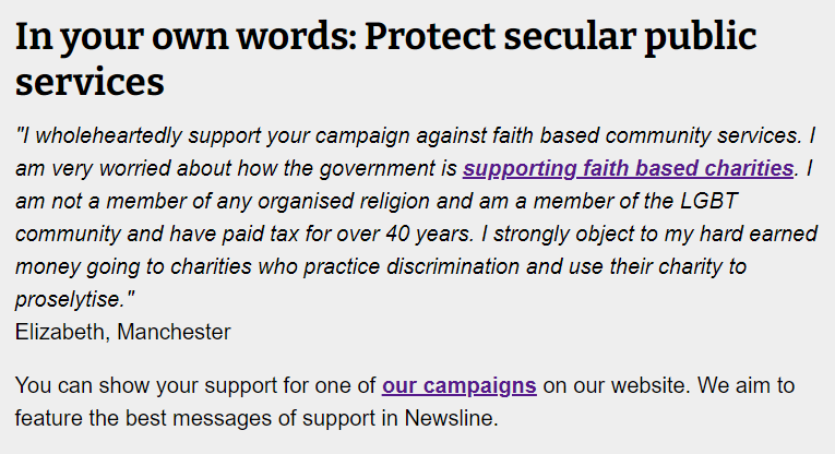 NatSecSoc's tweet image. You can show your support for one of our campaigns on our website: secularism.org.uk/campaigns/
We aim to feature the best messages of support in Newsline.