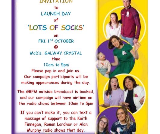 DownSyndromeGal's tweet photo. Happy #WorldDownSyndromeMonth to you all! We are delighted to kick of the celebrations with our #LotsOfSocks launch today in #Galway Please pop by if you would like to support 💜 https://t.co/eZffKbIpS1
